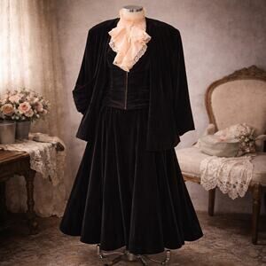 1980s Black Velvet Skirt Suit L | 3 Piece Western Stage Outfit
